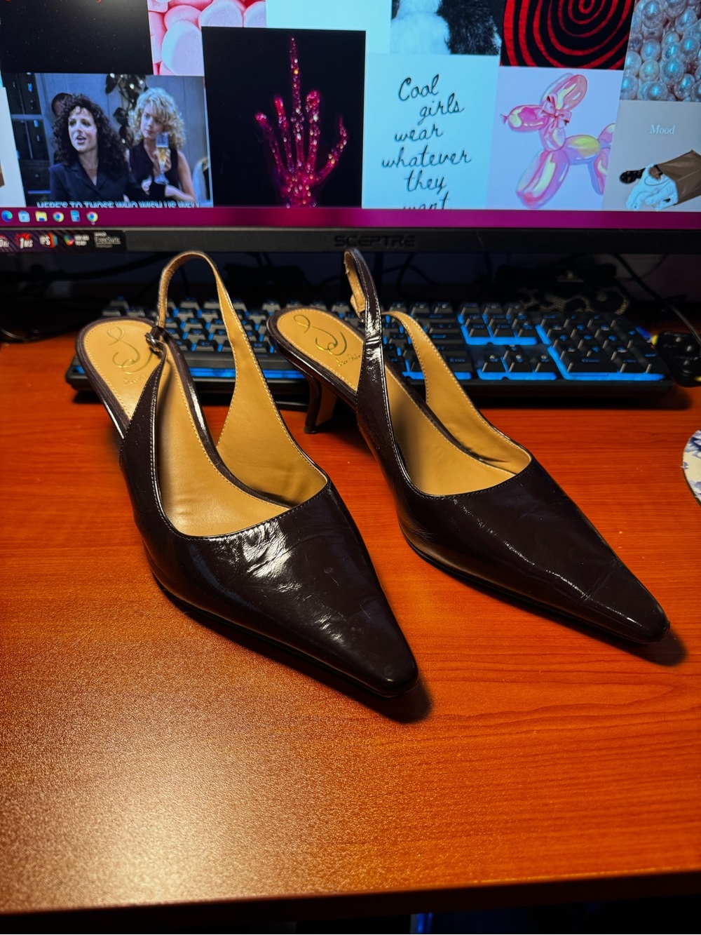 Sam Edelman Slingback Pointed-Toe Heels - Deep Plum - Size 10.5